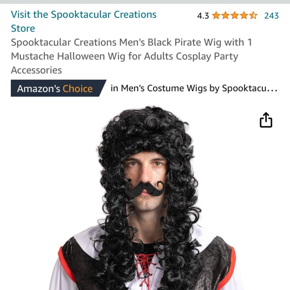 Pirate wig. Black. From Amazon. Worn once for Halloween Captain Hook costume